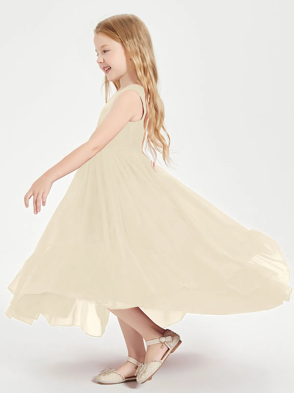 Boho Junior Bridesmaid Dresses Cascading Skirt Champagne