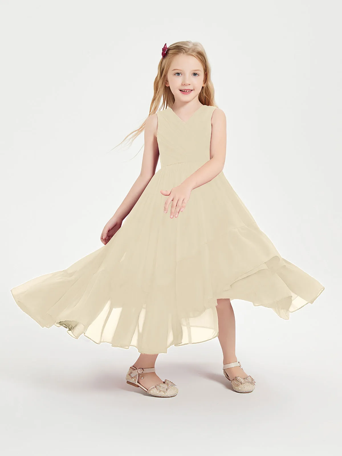 Boho Junior Bridesmaid Dresses Cascading Skirt Champagne