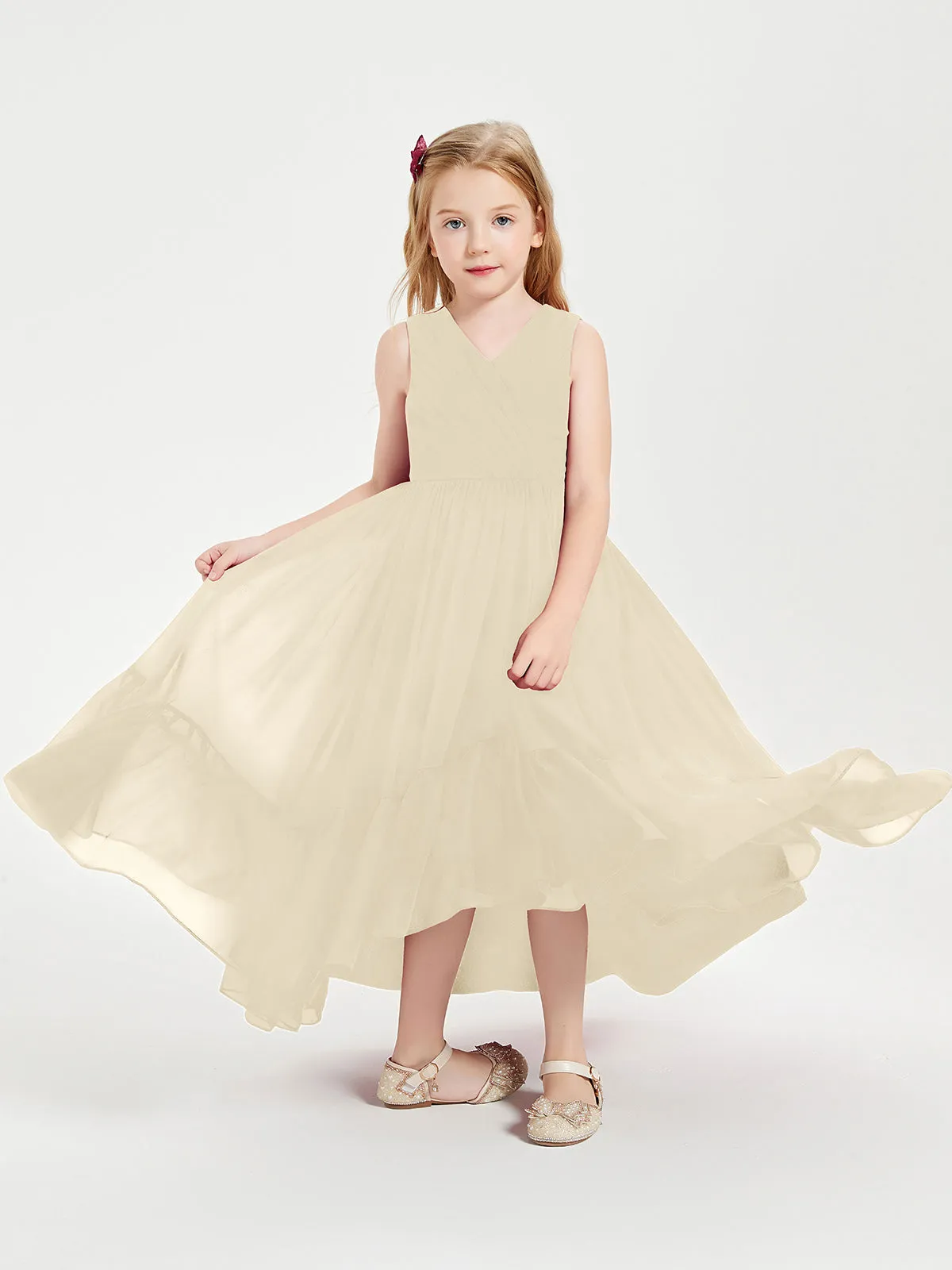 Boho Junior Bridesmaid Dresses Cascading Skirt Champagne