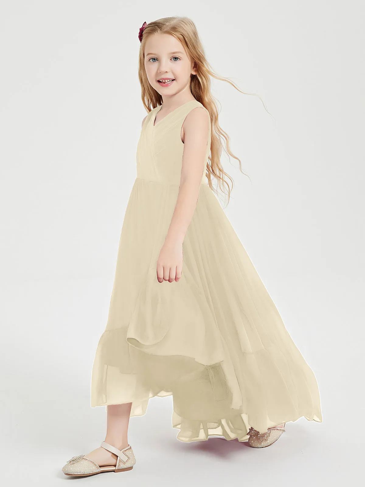 Boho Junior Bridesmaid Dresses Cascading Skirt Champagne