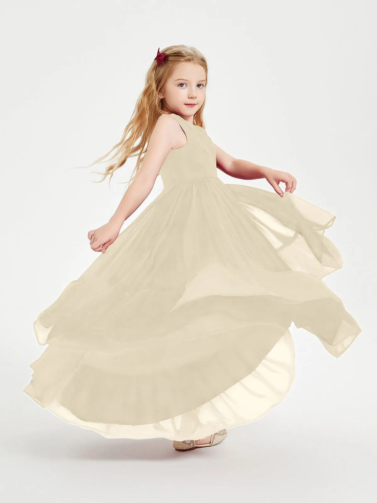 Boho Junior Bridesmaid Dresses Cascading Skirt Champagne