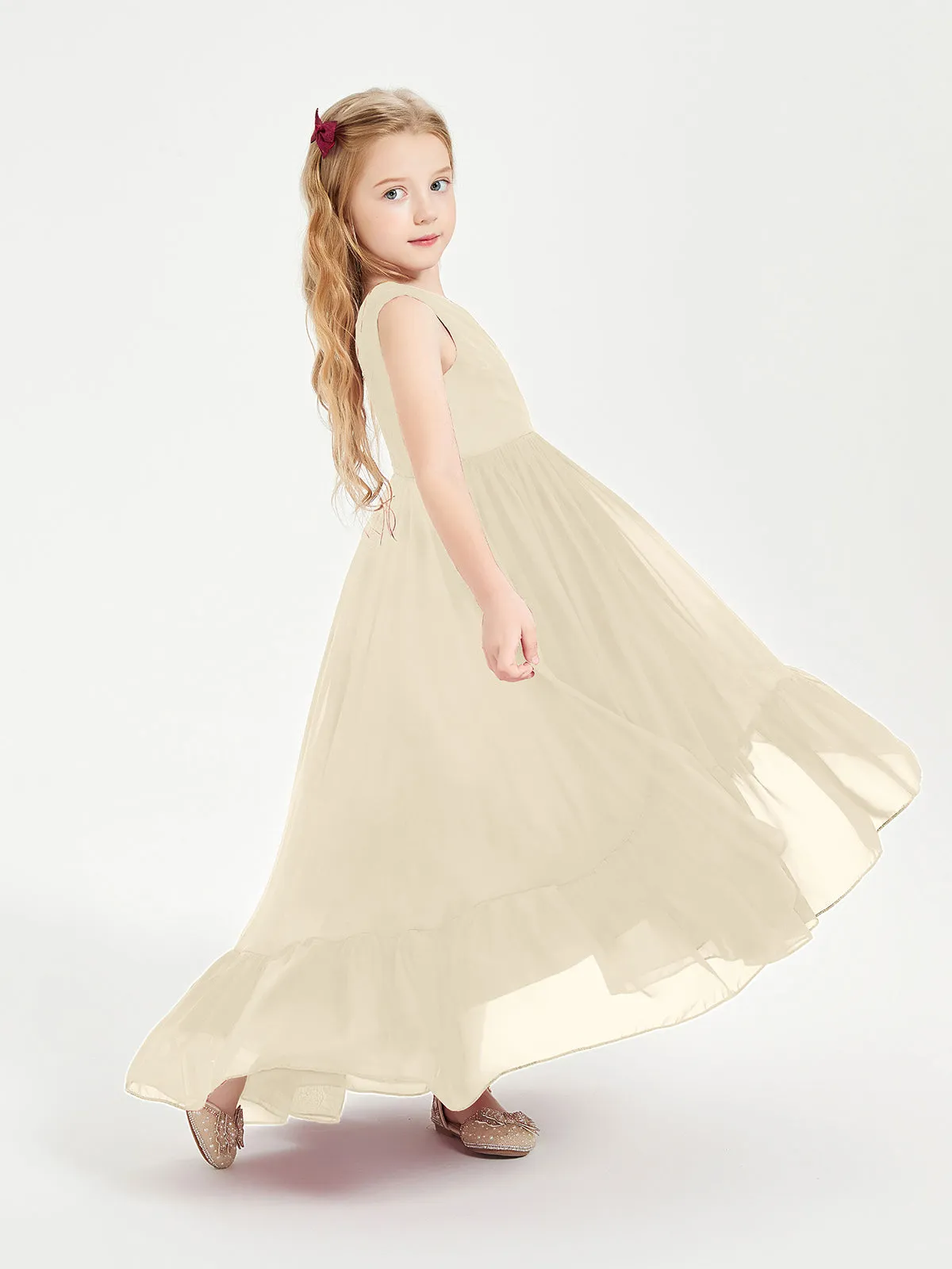 Boho Junior Bridesmaid Dresses Cascading Skirt Champagne