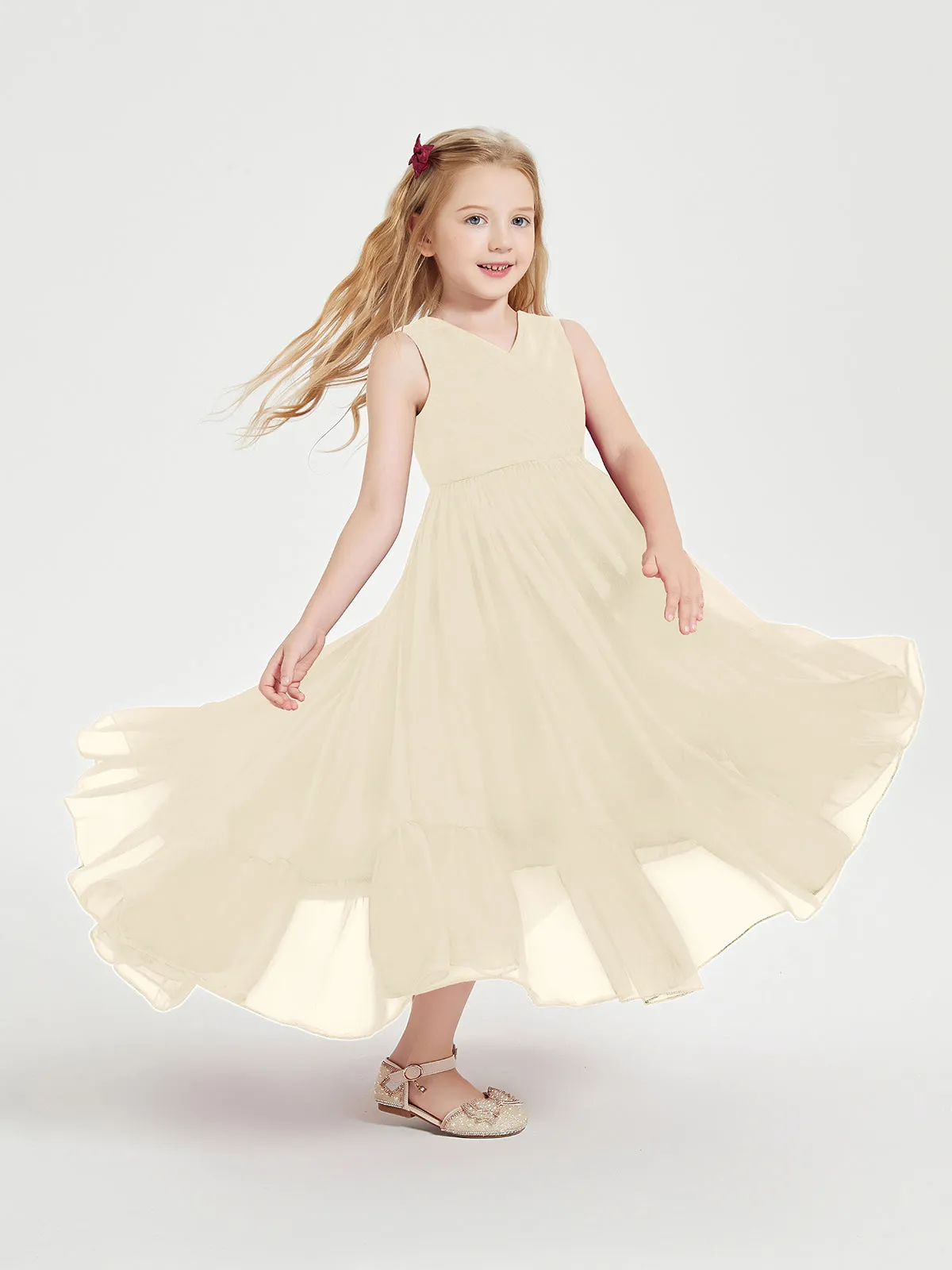 Boho Junior Bridesmaid Dresses Cascading Skirt Champagne