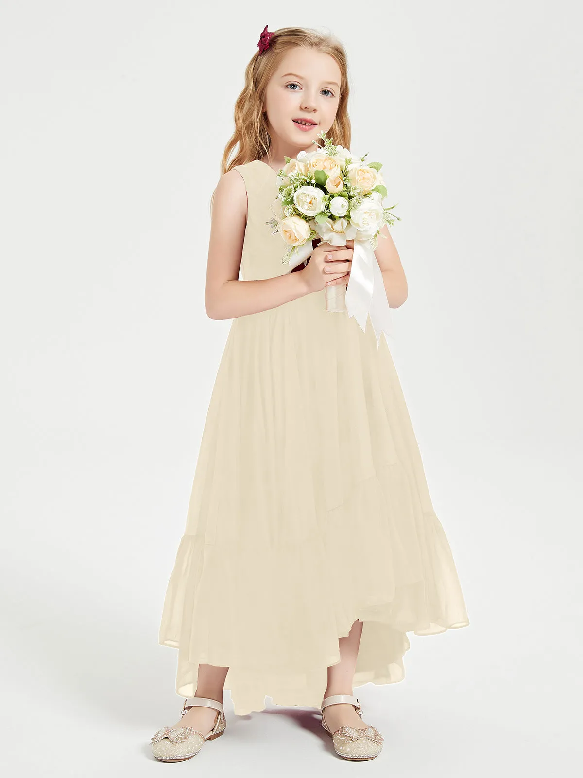 Boho Junior Bridesmaid Dresses Cascading Skirt Champagne