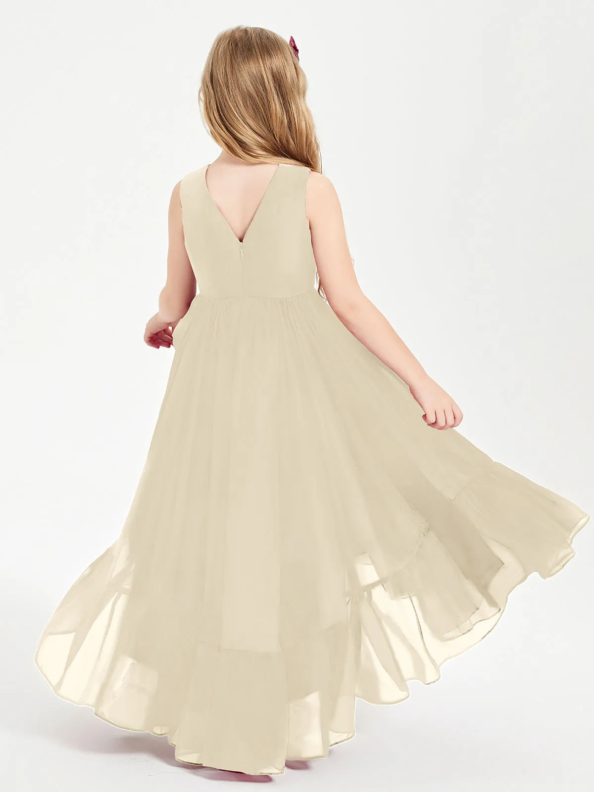 Boho Junior Bridesmaid Dresses Cascading Skirt Champagne