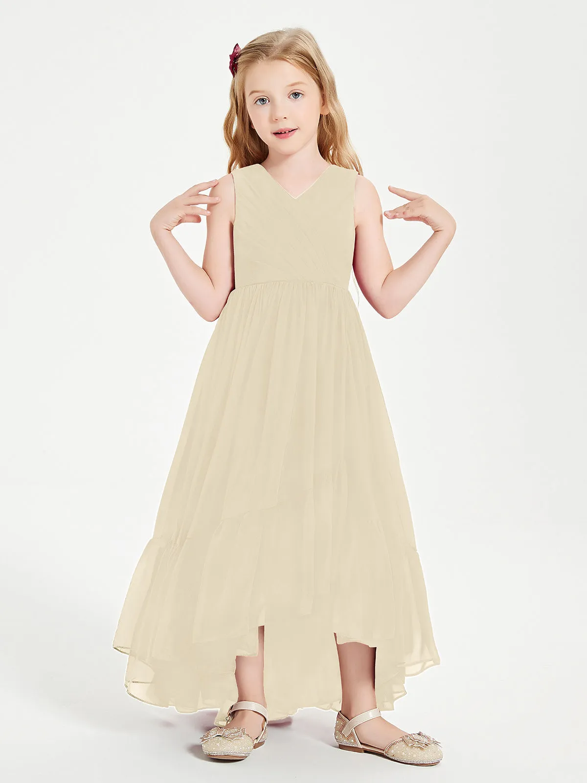 Boho Junior Bridesmaid Dresses Cascading Skirt Champagne