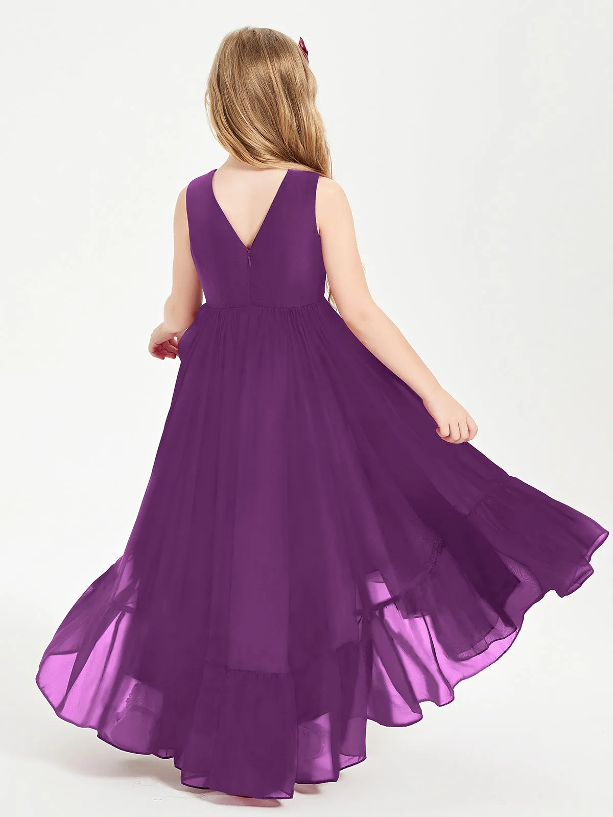 Boho Junior Bridesmaid Dresses Cascading Skirt Grape