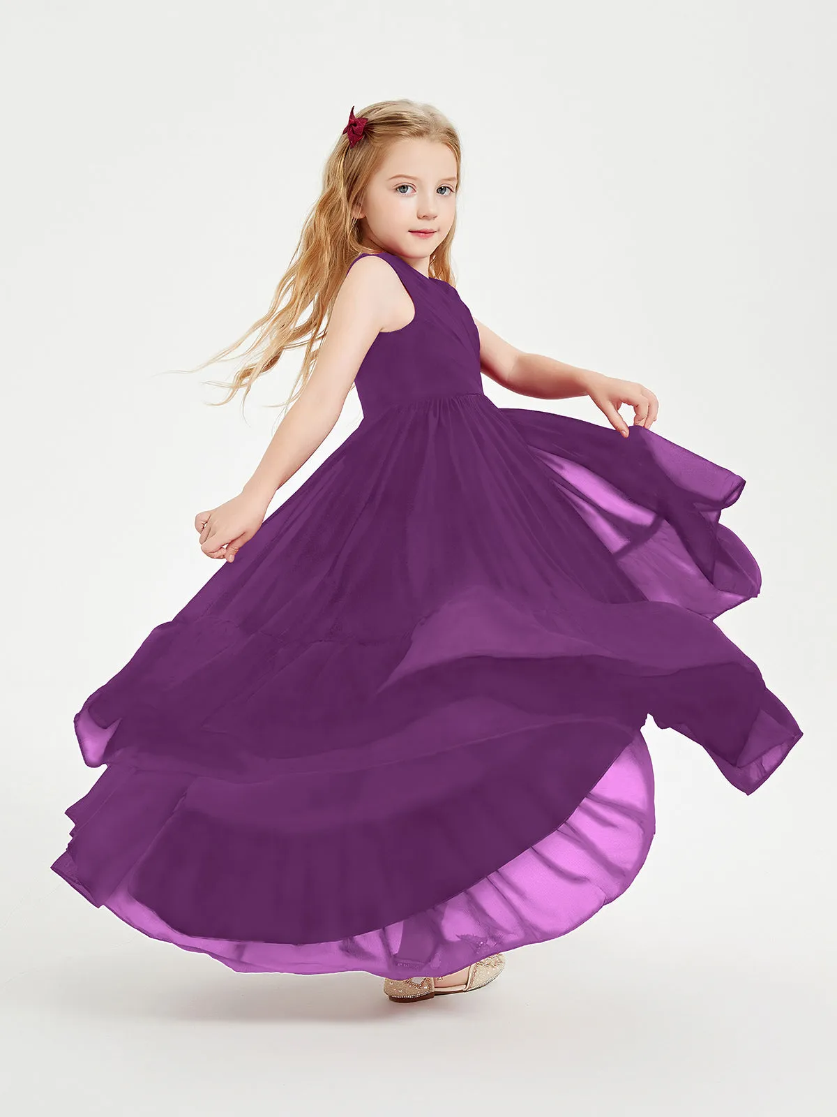 Boho Junior Bridesmaid Dresses Cascading Skirt Grape