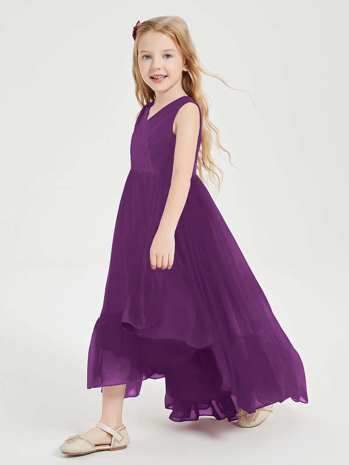 Boho Junior Bridesmaid Dresses Cascading Skirt Grape