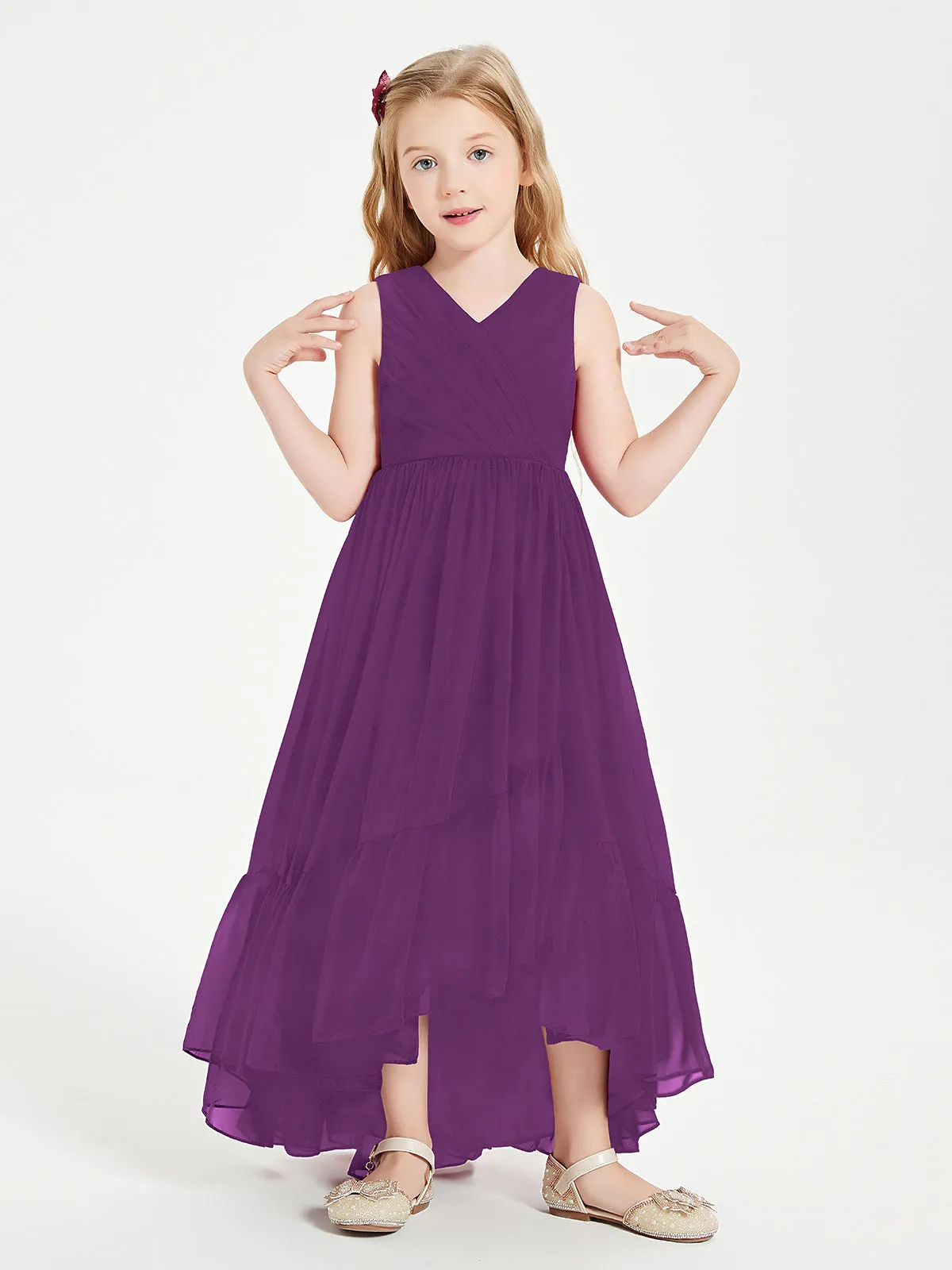 Boho Junior Bridesmaid Dresses Cascading Skirt Grape