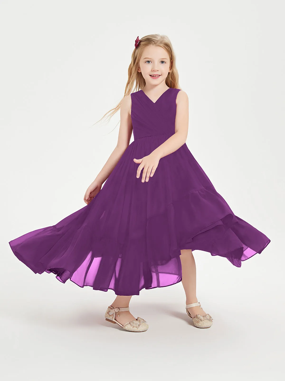 Boho Junior Bridesmaid Dresses Cascading Skirt Grape