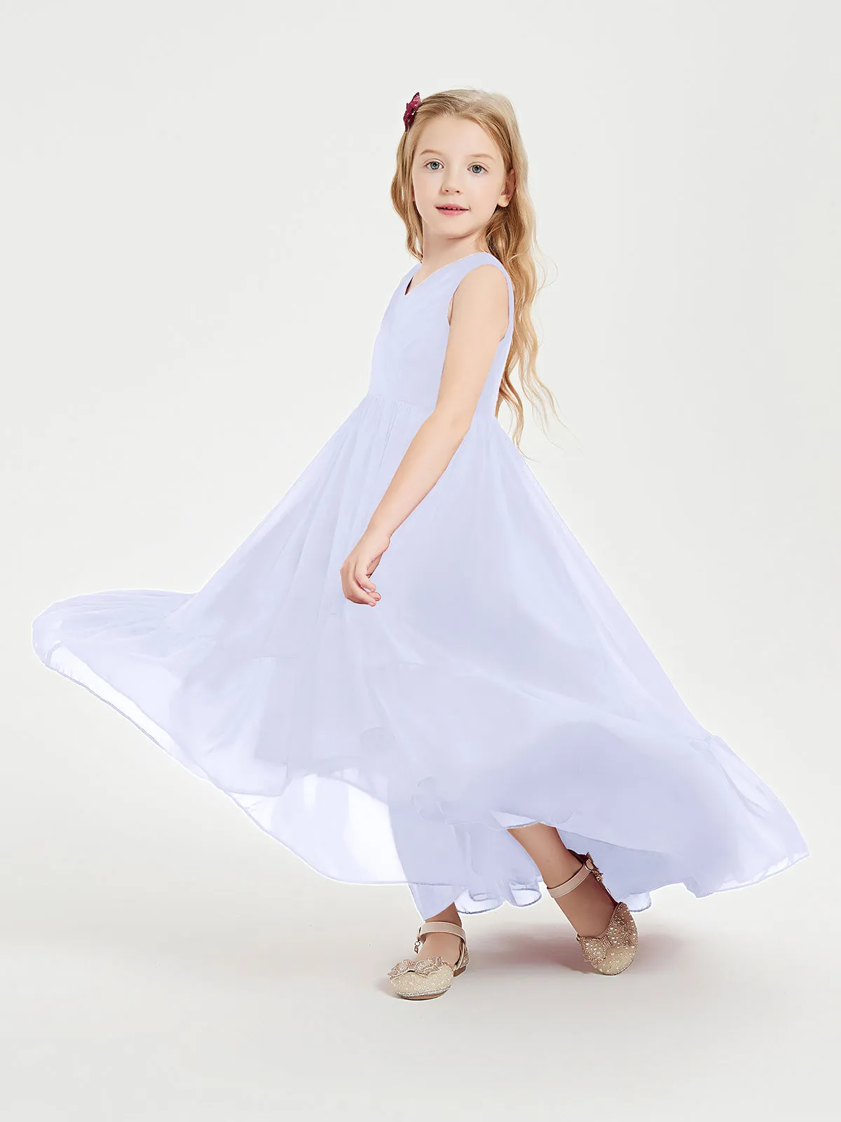 Boho Junior Bridesmaid Dresses Cascading Skirt Lavender