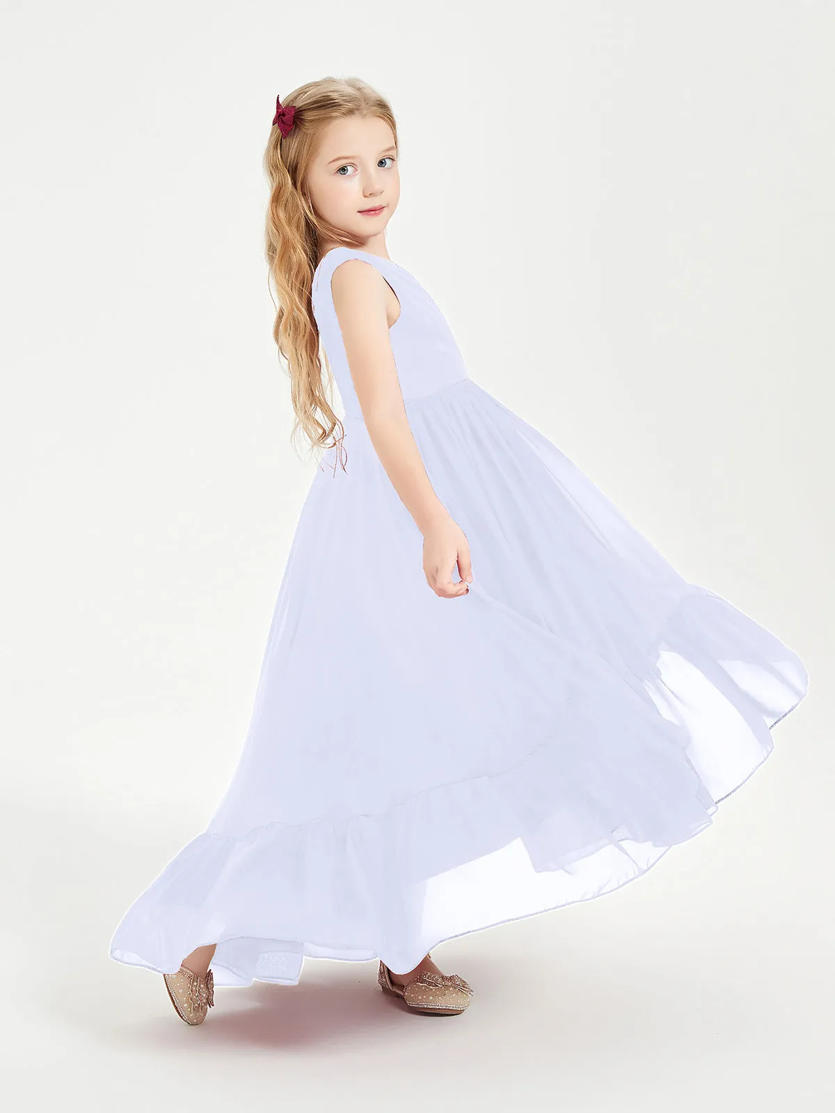 Boho Junior Bridesmaid Dresses Cascading Skirt Lavender