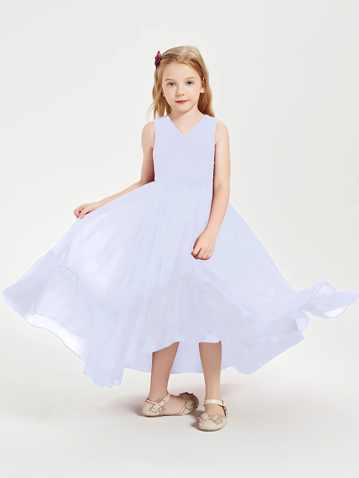 Boho Junior Bridesmaid Dresses Cascading Skirt Lavender