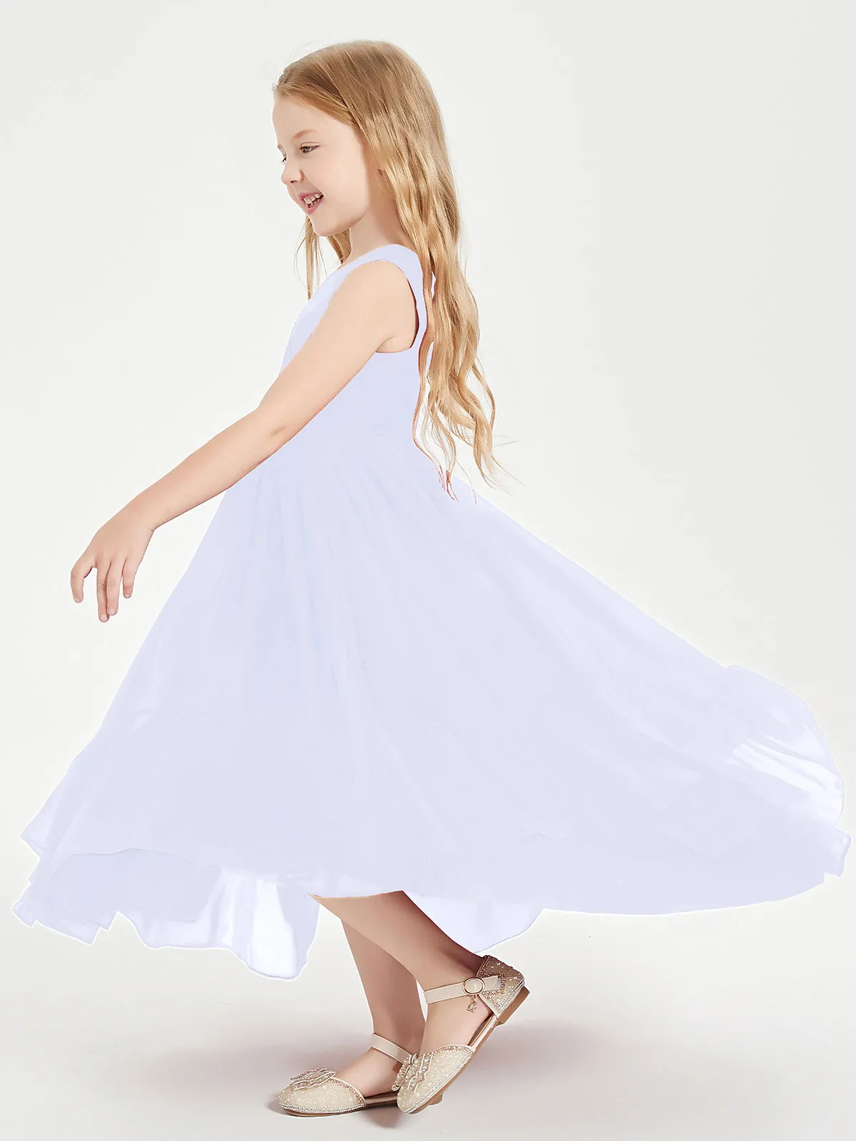 Boho Junior Bridesmaid Dresses Cascading Skirt Lavender