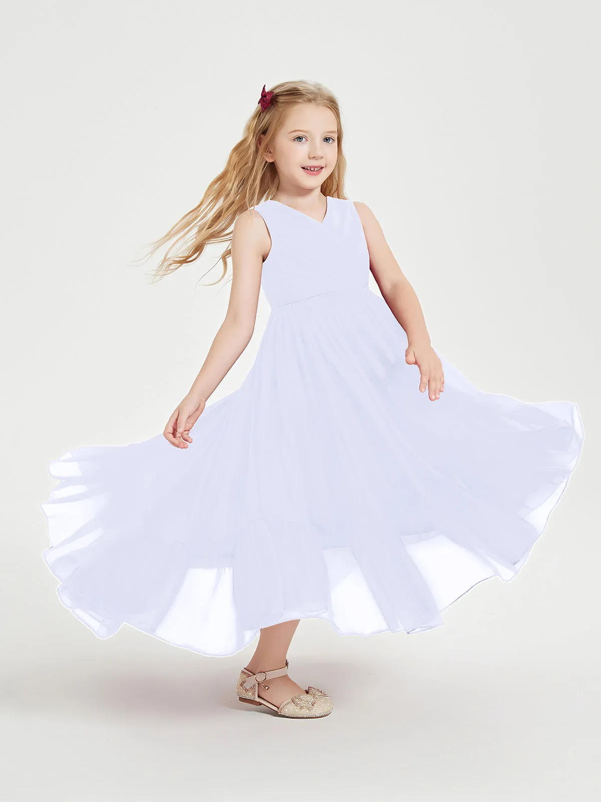 Boho Junior Bridesmaid Dresses Cascading Skirt Lavender