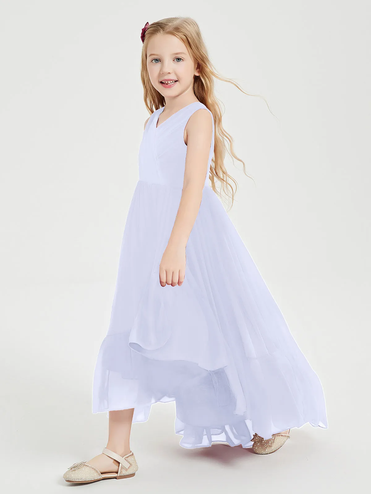 Boho Junior Bridesmaid Dresses Cascading Skirt Lavender