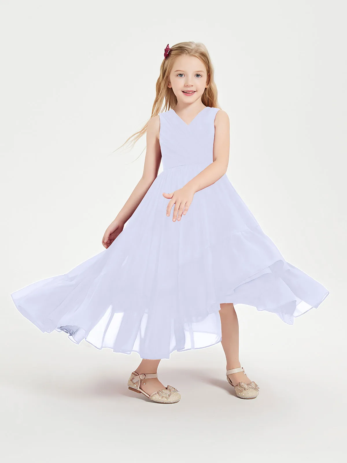 Boho Junior Bridesmaid Dresses Cascading Skirt Lavender