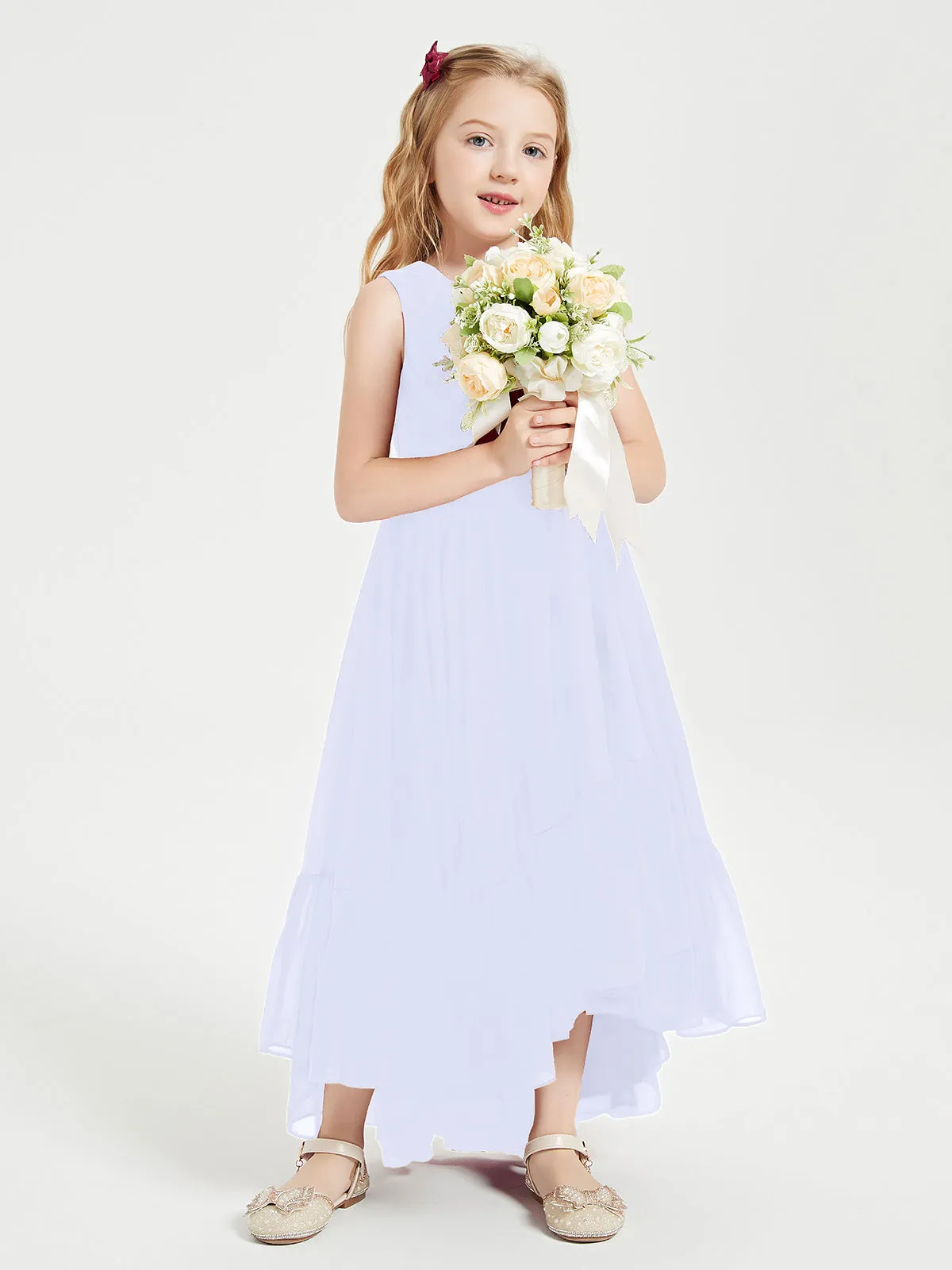 Boho Junior Bridesmaid Dresses Cascading Skirt Lavender