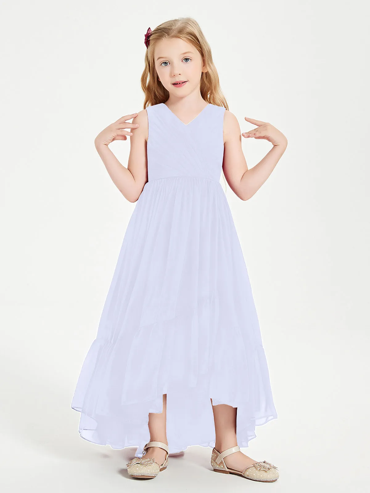 Boho Junior Bridesmaid Dresses Cascading Skirt Lavender