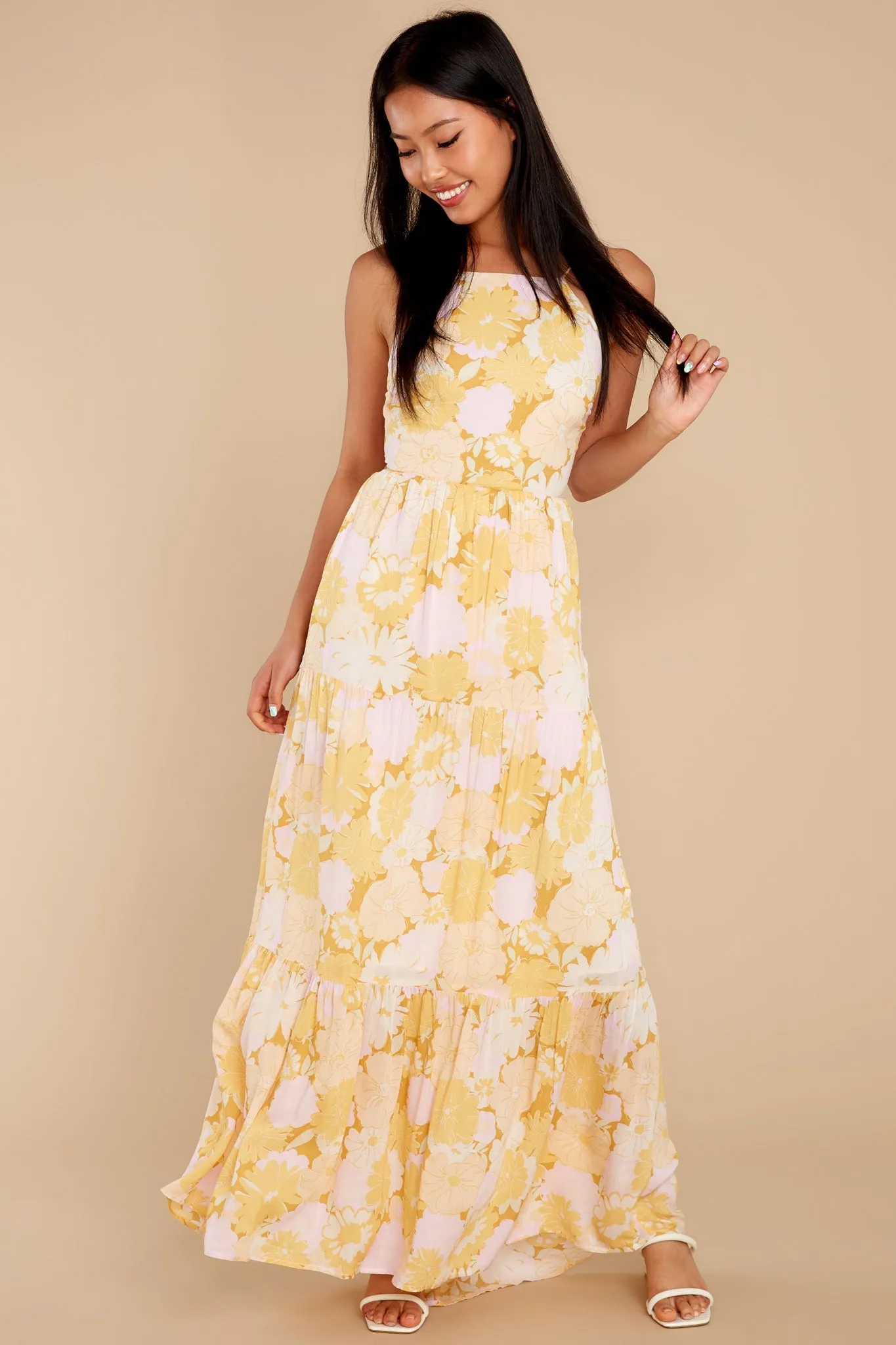 Brianna Yellow Multi Midi Dress