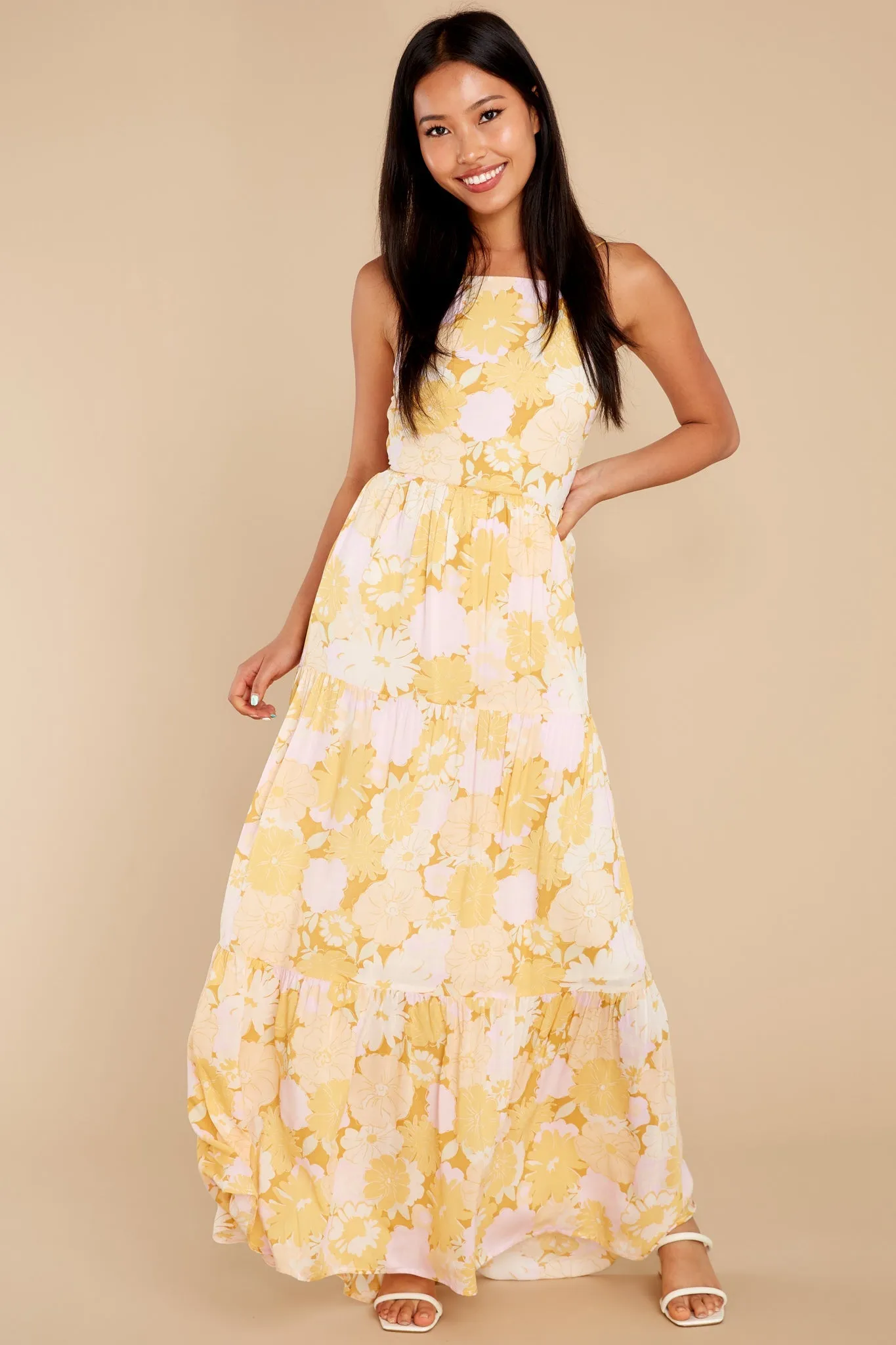 Brianna Yellow Multi Midi Dress