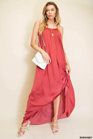 Burgundy Summer Satin Cool Maxi Sundress