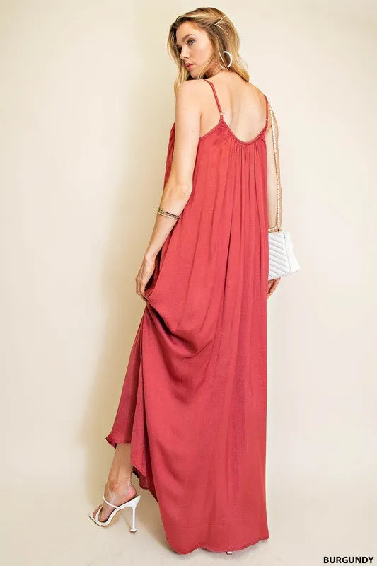 Burgundy Summer Satin Cool Maxi Sundress