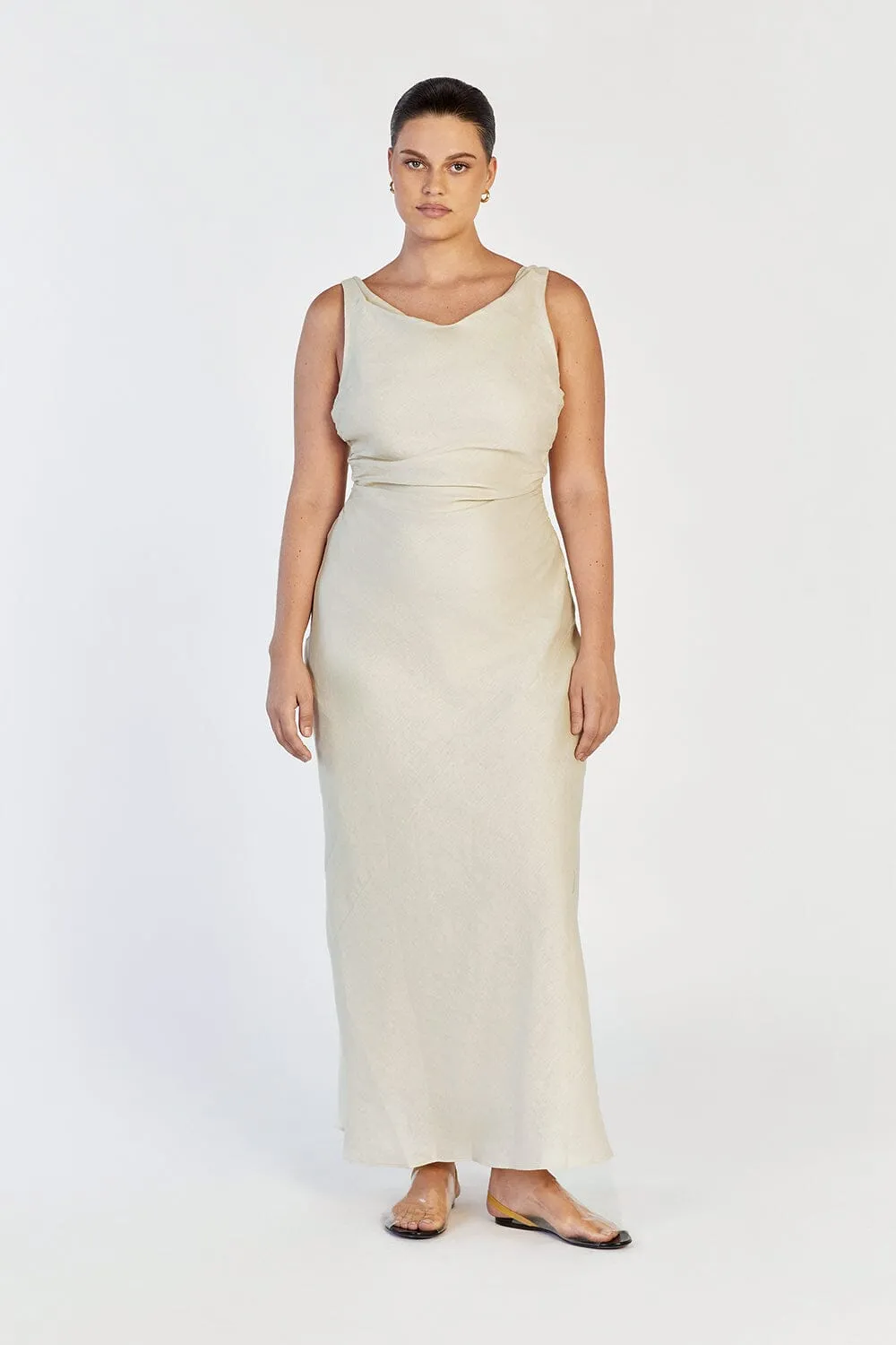 CARLA PUTTY LINEN COWL MAXI DRESS