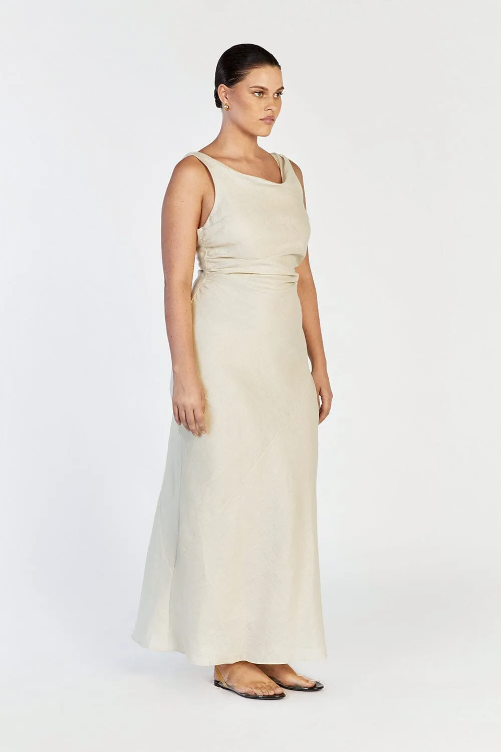 CARLA PUTTY LINEN COWL MAXI DRESS