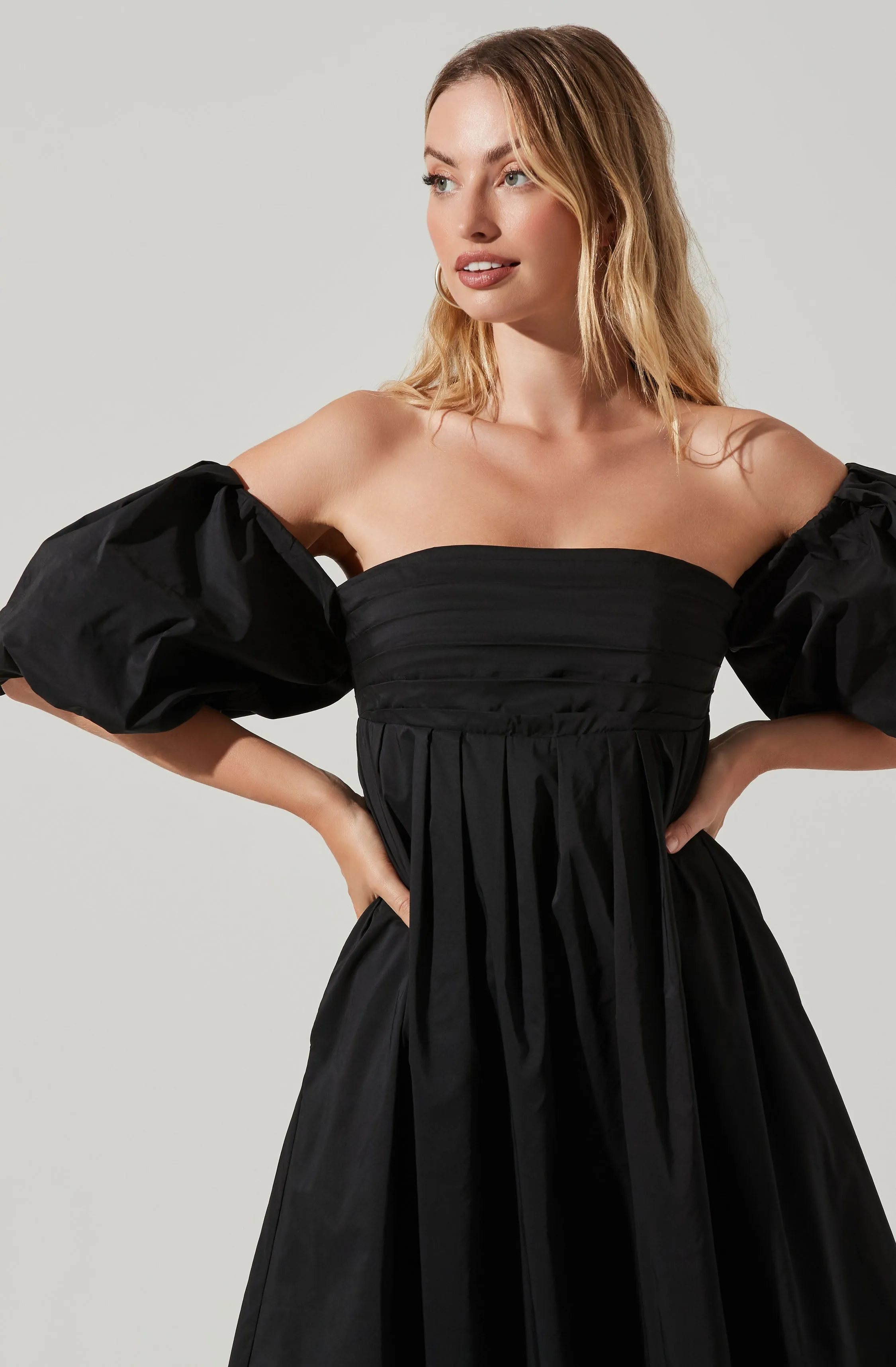 Carlin Off Shoulder Puff Sleeve Midi Dress