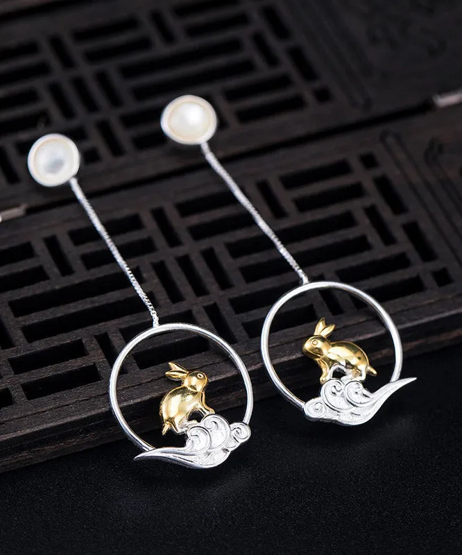 Casual Yellow Sterling Silver xiangyun Rabbit Drop Earrings LY2215