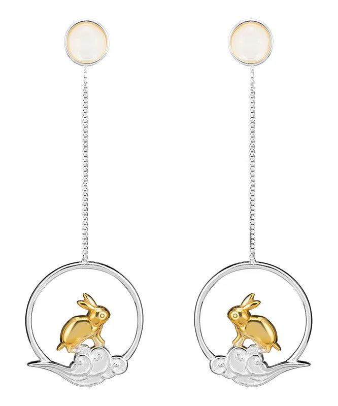 Casual Yellow Sterling Silver xiangyun Rabbit Drop Earrings LY2215