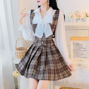 Chic Check Pleated Skirt Two Piece  KF81120