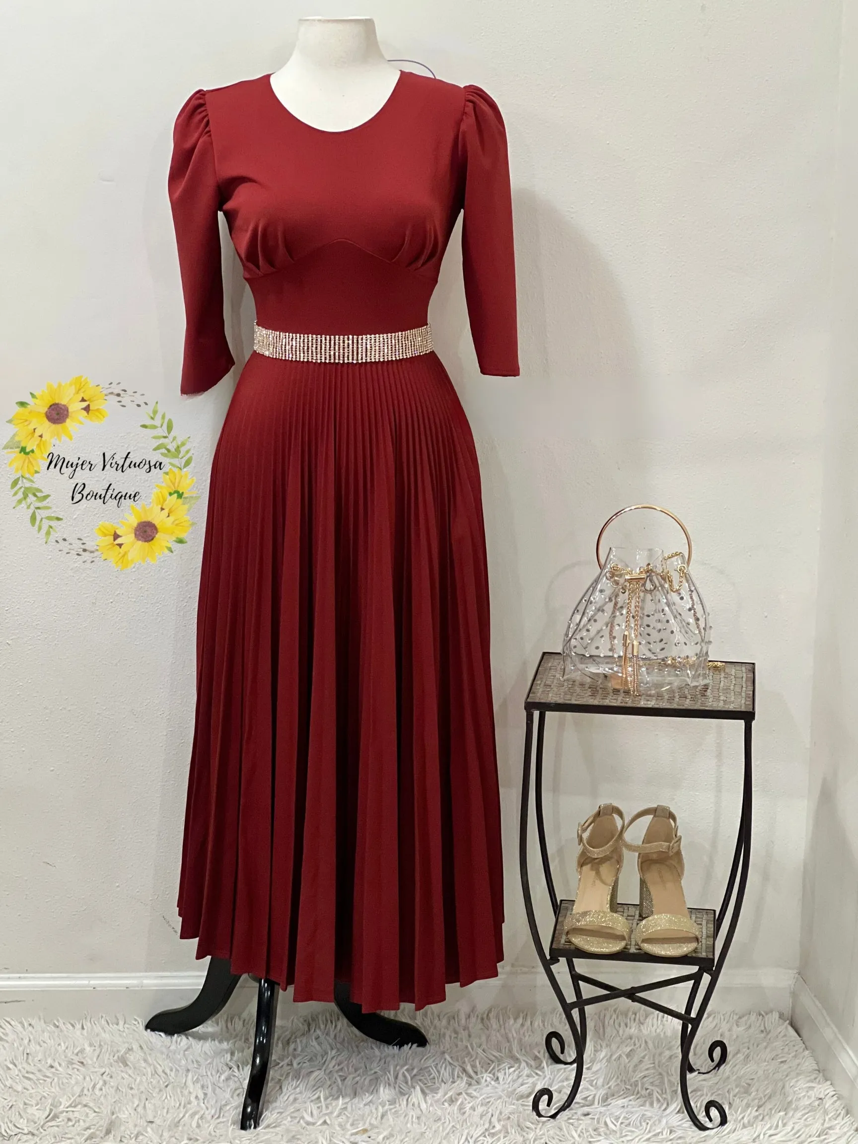 Cristel Cinnamon Pleated Dress