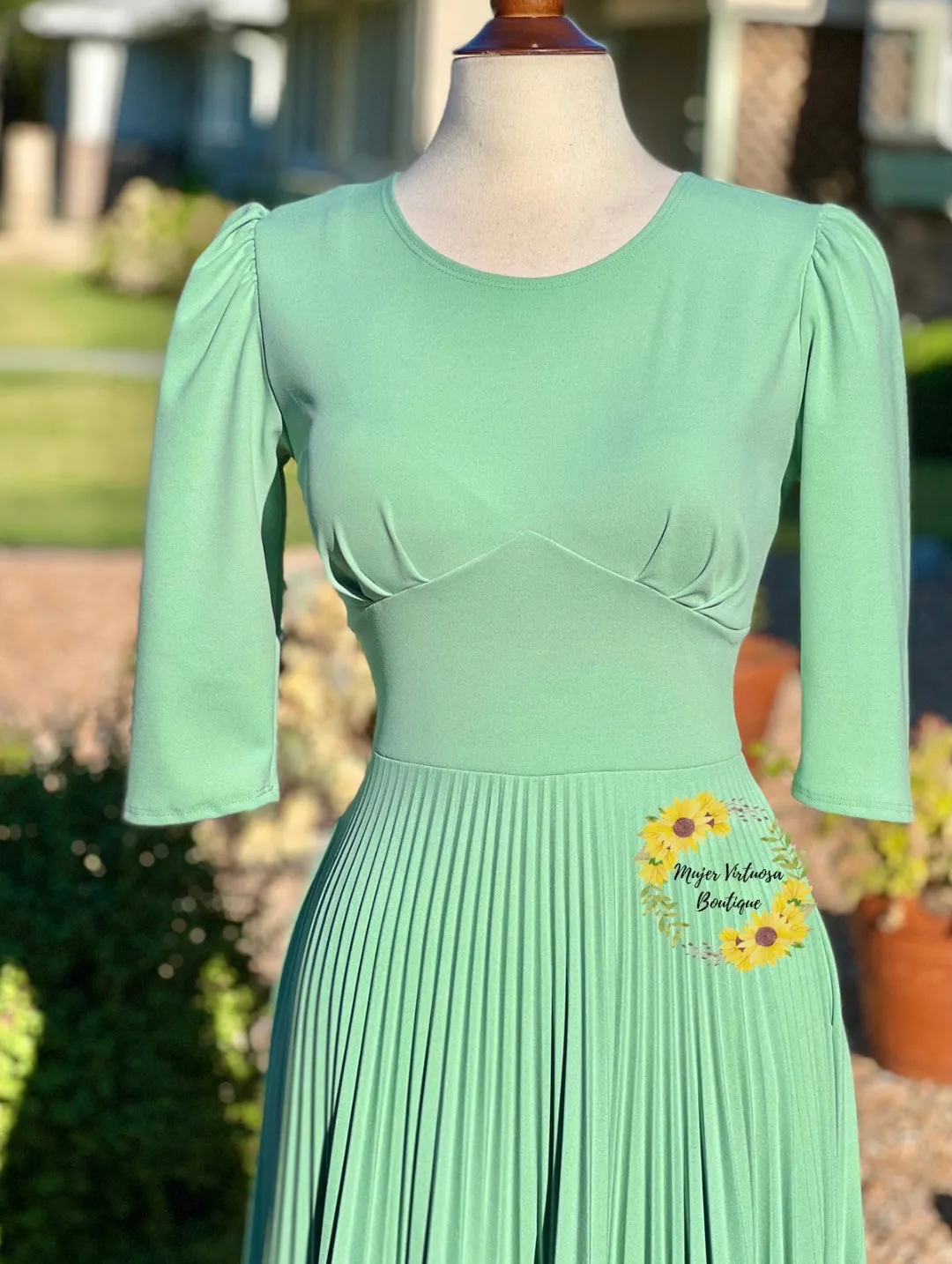 Cristel Pistacho Green Pleated Dress