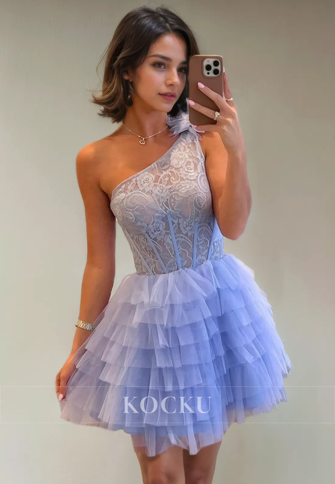 Cute & Charming A-Line One Shoulder Appliques Party Homecoming Dress