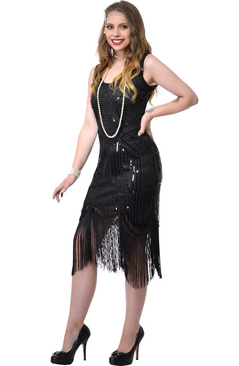 Dazzling Womens Deluxe Black 1920s Gatsby Dress Costume