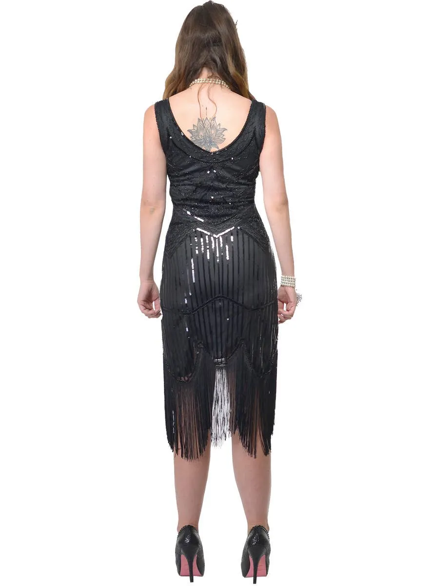 Dazzling Womens Deluxe Black 1920s Gatsby Dress Costume