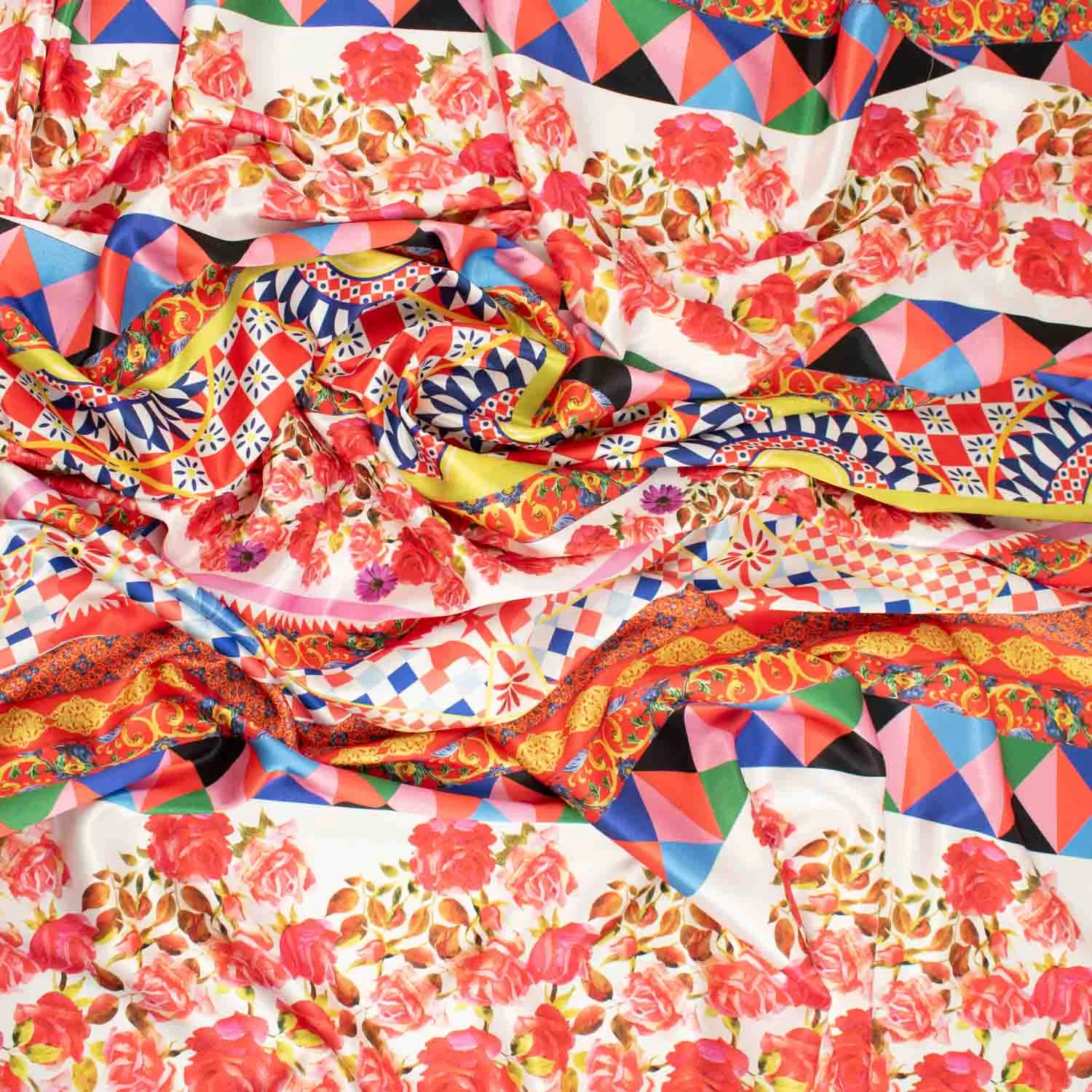 Digital Printed Satin Design-13 Multicolor Geometric