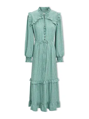 Ecru green houndstooth print Loretta maxi dress