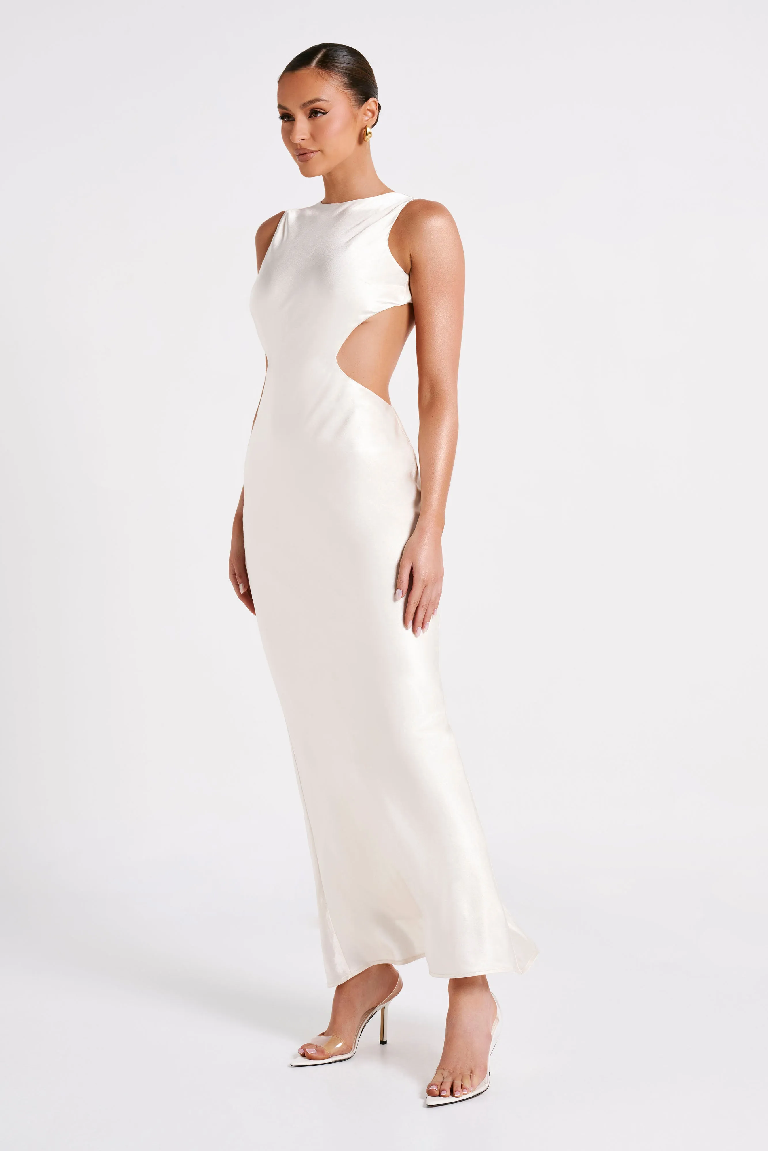 Electra Satin Cut Out Maxi Dress - Ivory