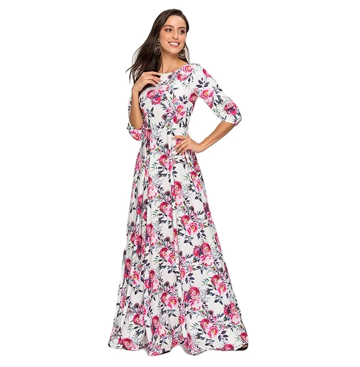 Elegant Three Quarter Sleeve Slim Autumn Winter Maxi Dress For Women