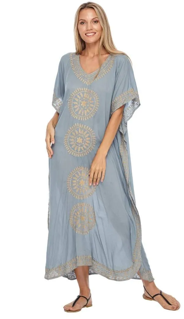 Embroidered Long Kaftan Dress