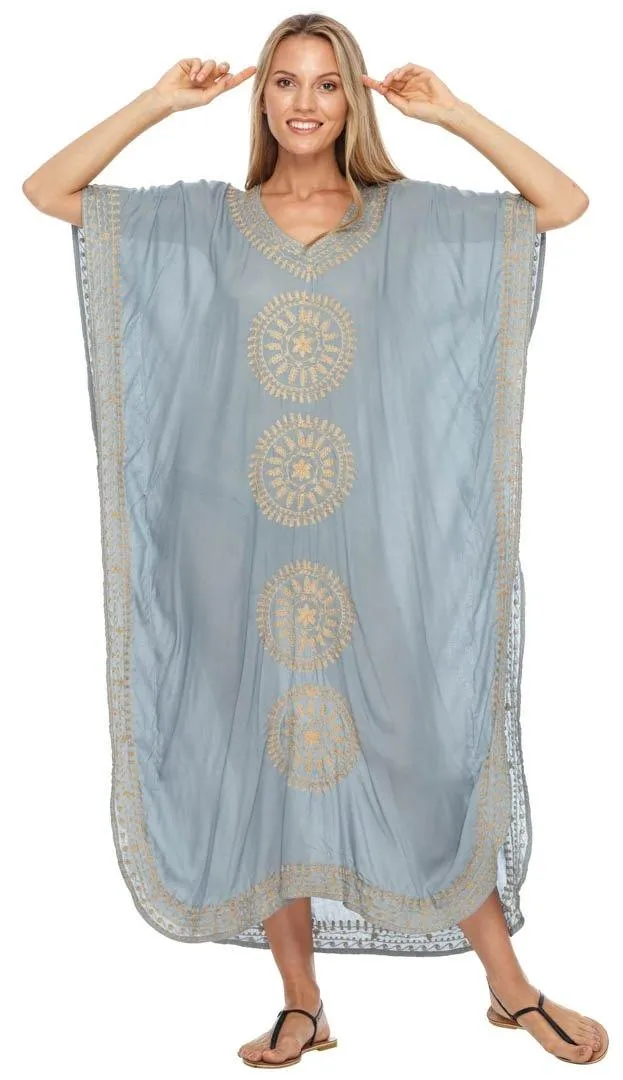 Embroidered Long Kaftan Dress