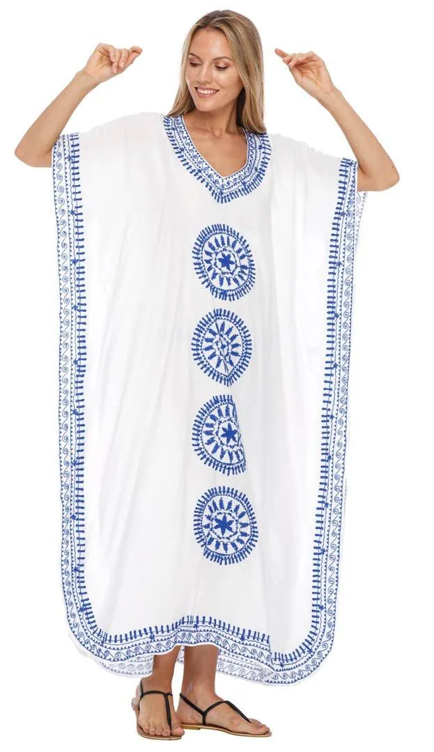 Embroidered Long Kaftan Dress