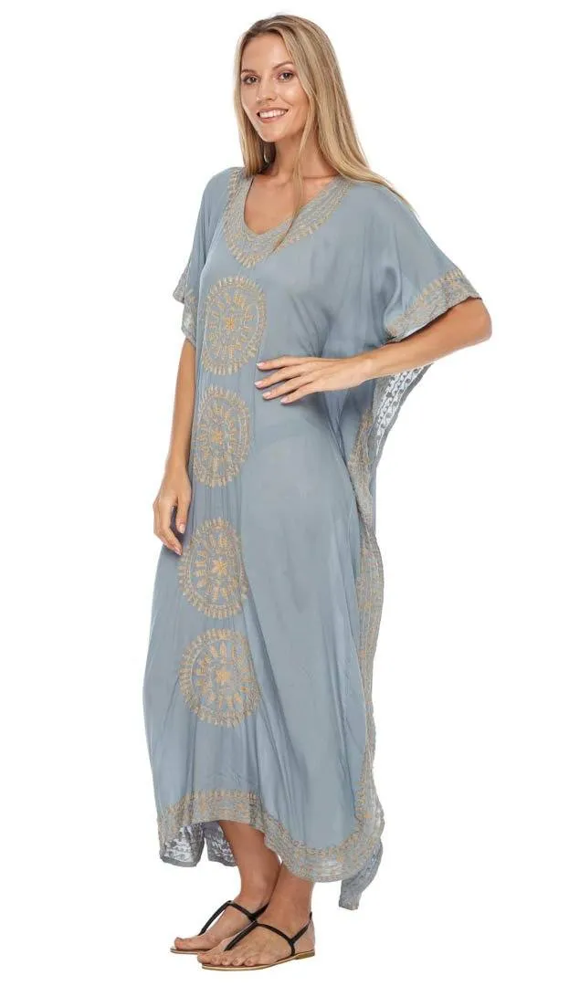 Embroidered Long Kaftan Dress