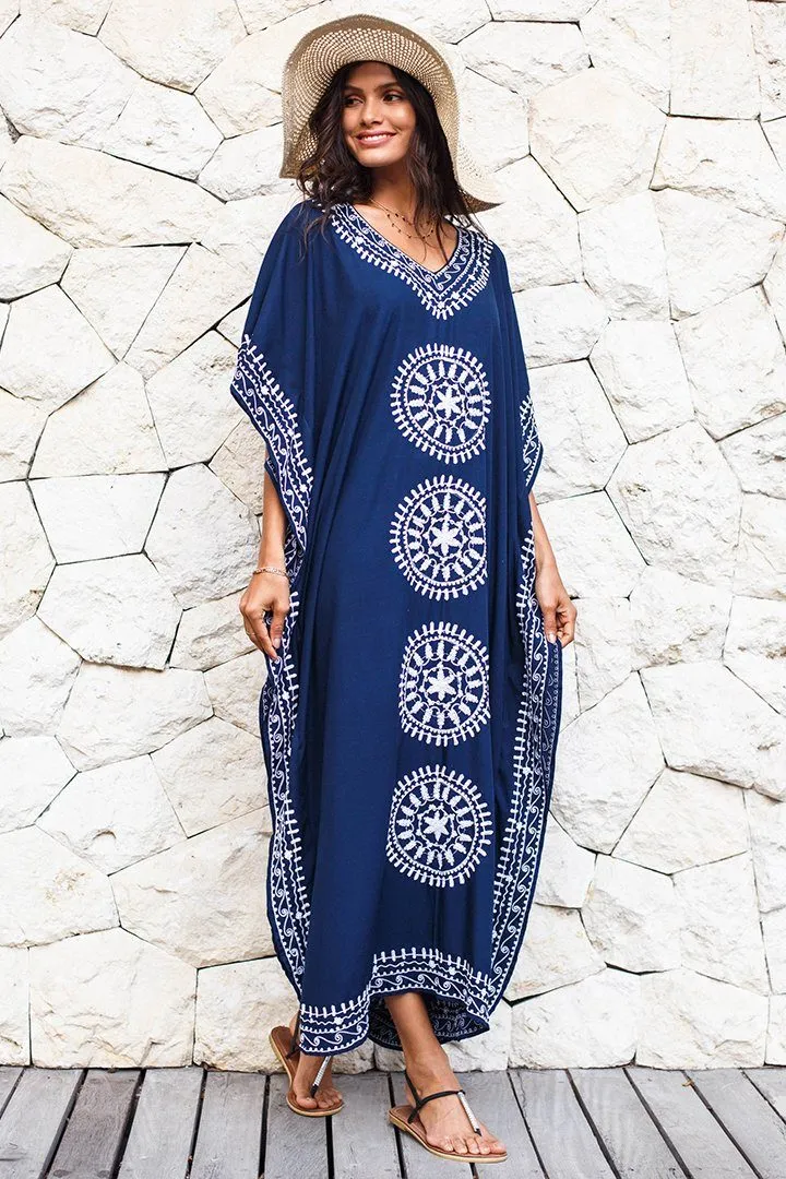 Embroidered Long Kaftan Dress