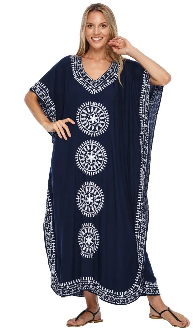 Embroidered Long Kaftan Dress