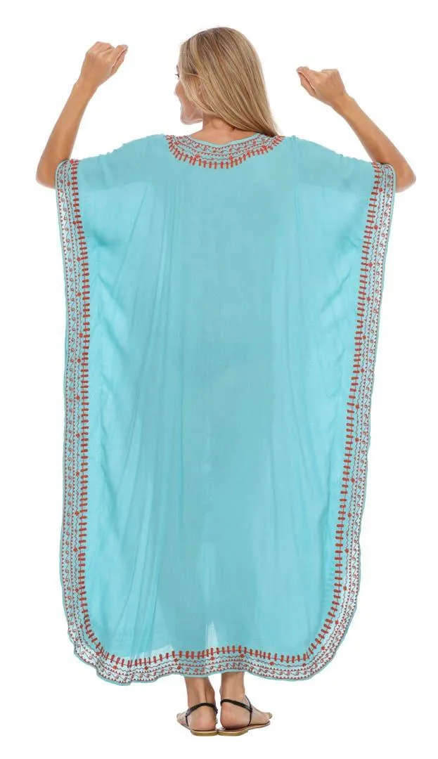 Embroidered Long Kaftan Dress